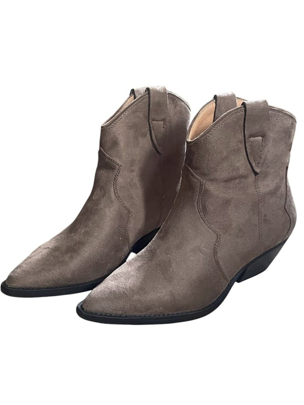 Wild Diva Duke-01 Western Cowgirl Booties Taupe Faux Suede Ankle Boots
